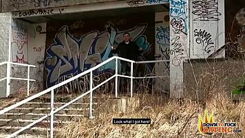 nerdy slut lullu gun gets interracial blowjob outdoors