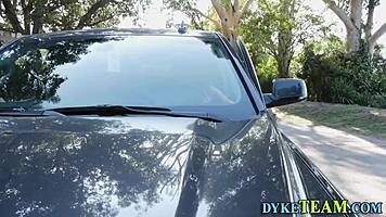 busty lez strapon ramming with piercings