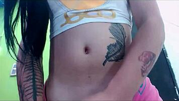 Transsexual Babe In Pink Undies MASTURBATES On Cam!!