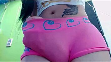 Transsexual Babe In Pink Undies MASTURBATES On Cam!!