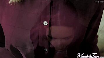 Brunette Sucks Cock in Public Toilet