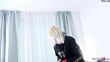 german scout - wanna see young 18+ blue eyes teen marilyn bang at street casting?