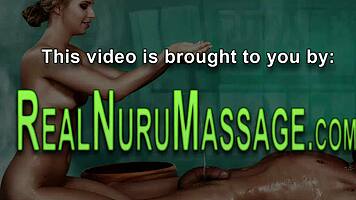 The masseuse starts with a sensual nuru gel massage on the teen 18+ babe, leading to lesbian oral and fingering until orgasm.