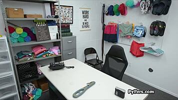 Feeling Intense Pleasure Riding Officer's Cock As He Fingers Her Butt At Work.