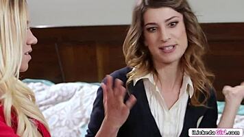 Lesbian teen facesitting a blonde cheerleader with intense oral action