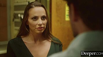 Abigail Mac Interacts with Young Employee in Bathroom