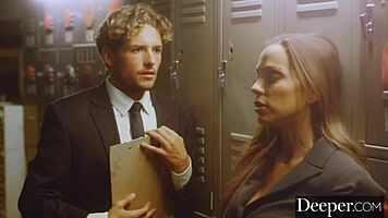 Abigail Mac Interacts with Young Employee in Bathroom