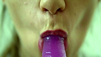 Teen Sucking Dildo Close-Up!