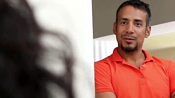 Latina stepdaughter takes big cock in POV foursome, ending with facial.