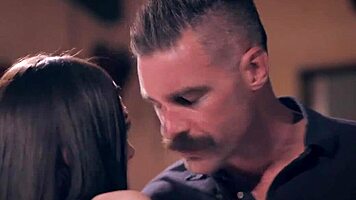 Stepdad rams Marley Brinx's tight pussy from behind in doggystyle, ending with a facial