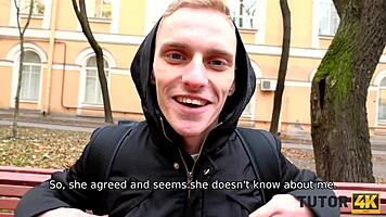 tutor4k mature woman with short haircut gives muff to young man for sex