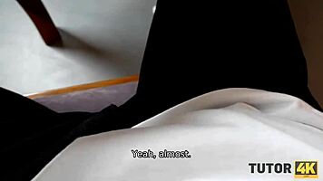 tutor4k mature woman with short haircut gives muff to young man for sex