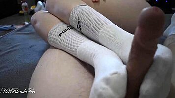 Footjob in long socks by Miley Grey