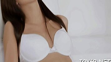 Pretty teen masturbates with toys, showing her tight pussy eagerly