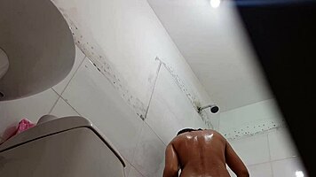 Spying on mexican teen 18+ in bathroom shower!