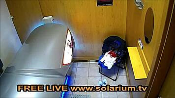 Hey, see this blonde teen 18+ fingering herself in public solarium?