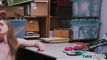 doll looking teen gets bareback table fucked by fake shop manager