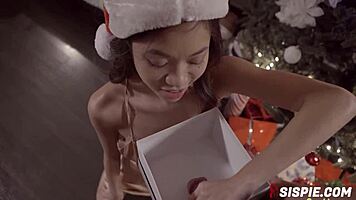 Vina Sky unwraps Christmas dick in a box.