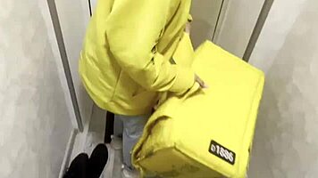 food delivery girl forgot the rolls, so she offers doggystyle sex 😏🍕