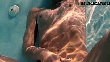 WOW! Naked Petite 18+ Brunette Pornstar Masturbating by the Pool in Hot Scene!