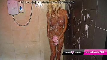 Enjoying a soapy shower with skinny British blonde Kerrie Lee