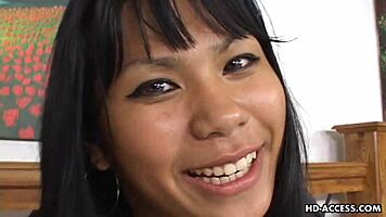 brunette asian tramp takes a black cock deep in her hairy pussy