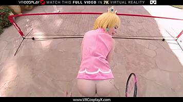 Lilly Bell as Princess Peach Craves to Be Mario Tennis Ace in Cosplay Action