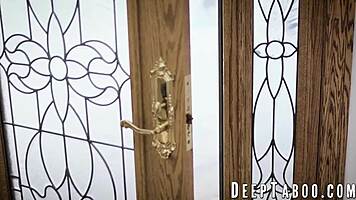 Teen with huge natural tits rides black step cousin's dick hard!