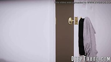 Teen with huge natural tits rides black step cousin's dick hard!