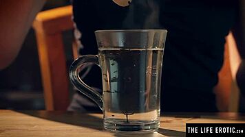 Hot sexy girl rubs cream on her big tits and hairy pussy