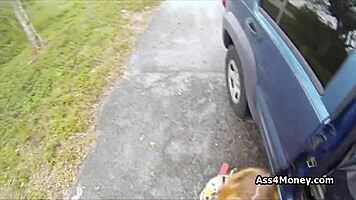 Perky Blonde Amateur Gets Paid For Outdoor Public Blowjob In POV.