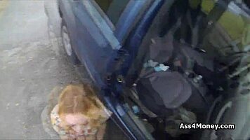 Perky Blonde Amateur Gets Paid For Outdoor Public Blowjob In POV.