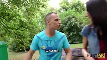 Hunt4k captures intense outdoor sex with a graceful brunette babe for cash