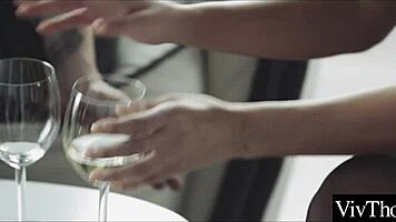 Elegant wine night with the girls escalates to intense ass licking lesbian sex in lingerie and stockings