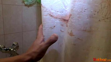 Teen Anne Angel chokes and gags on skinny friend's cock in pov