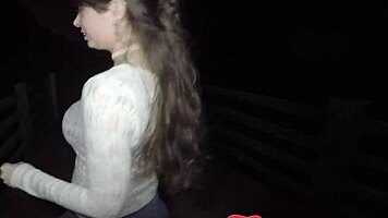 horny big tits fucking in public on the bridge, miriam prado gets creampie