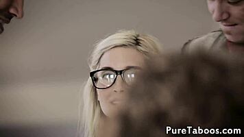 Petite teen endures taboo BDSM foursome with aunt and father-in-law.