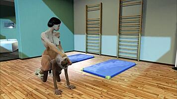 Old muscular hentai girl trains with hard big cock fucking