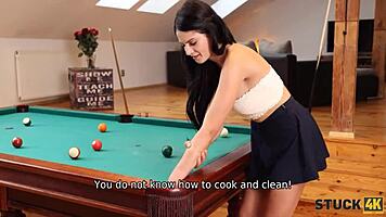 Pool game turns into doggystyle fuck on desk?