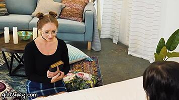 redhead babe worships goddess with fingers