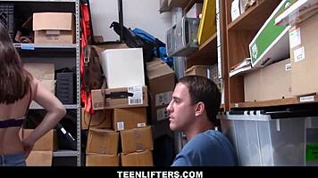 boyfriend watches his shoplifter girlfriend veronica valentine fuck the guard with big cock.