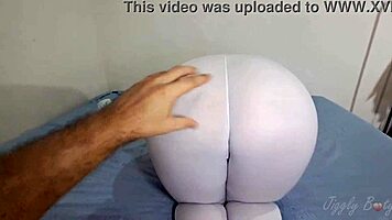 Eating a perfect bubble butt through ripped yoga pants