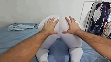 Eating a perfect bubble butt through ripped yoga pants