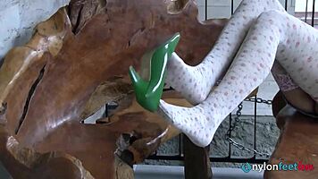 Sweet Blonde Teen Models Nylon Stockings And Heels