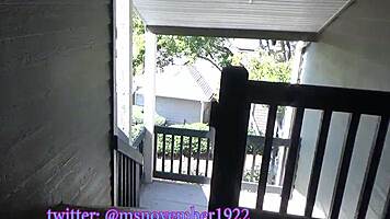 Ebony teen sucks stepdad's BBC outdoors