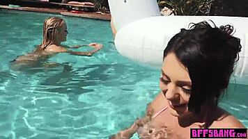 Bisexual teens in bikinis blow and fuck by the pool, so hot! 🔥