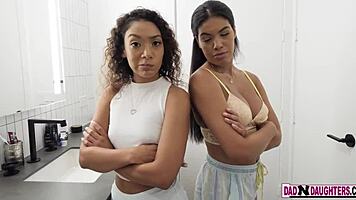 Maya Farrell And Sarah Lace Fight For Papa's Hard Cock