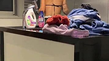 Naughty Maid Sucks Dick While Washing Wife's Clothes In Homemade Domination Scene.