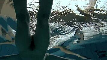 Beautiful Brunette Gazel Podvodkova Underwater in Pool