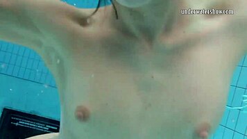 Beautiful Brunette Gazel Podvodkova Underwater in Pool